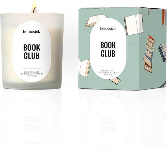 Homesick Book Club Scented Candle – 13 oz Soy Wax Candle with Organic Cotton Wick, 60–80 Hour Burn, Orange Cinnamon Vanilla Amber Scent, Reusable Glass Jar, Wedding & Engagement Gifts for Couples