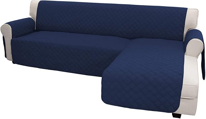 Easy-Going L Shape Sofa Slipcover - Reversible Sectional Couch Cover - Chaise Lounge Cover - Furniture Protector for Pets & Kids (Small, Navy/Navy)