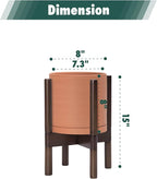 D'vine Dev Terracotta Planter with Walnut Color Stand - 8 Inch Modern Round Flower Pot with Wood Planter Holder, Terracotta, 55-B-Y-5
