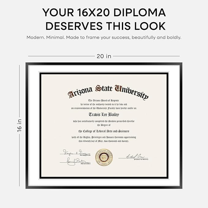 Homeforia Diploma Frame 16x20 Black, High End Metal 16 x 20 Black Certificate Frames with Mat 14 x 17, 20x16 Document Frame Matted to 14x17, Award Graduation Frames, Tempered Glass, Wall Kit, Set of 1