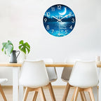XFM Blue Wall Clock 24 Inch Large Round Silent Non-Ticking Battery Operated Wall Clocks Glass Moon Ocean View Decorative Clock for Kitchen Living Room Home Office