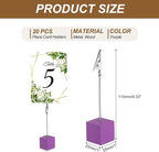 PATIKIL Place Card Holder, 20Pcs Memo Clip Holder Stand with Alligator Clasp Table Number Holders Wooden Base for Pictures Note Card Paper, Purple
