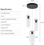 Kitchen Lighting Pendant, Modern Pendant Light with Black Finish, Pendant Lights for Kitchen Island Restaurant, Dining Room(3 Light)