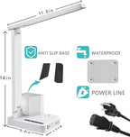 COZOO LED Desk Lamp with 2 USB Charging Ports,Type C Port,1 AC Outlet,2 Pen Holders,3 Color Temperature 3 Brightness Level,Touch/Memory/Timer,10W Eye Protection Foldable Reading Light,Study Lamp-White