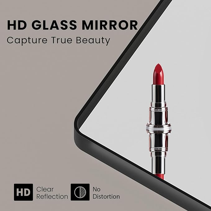 Black Bathroom Mirror 77X36 Inch, Black Metal Framed Mirror for Wall, Rounded Rectangle Matte Bathroom Vanity Mirror with Tempered Glass, Anti-Rust, Horizontal/Vertical