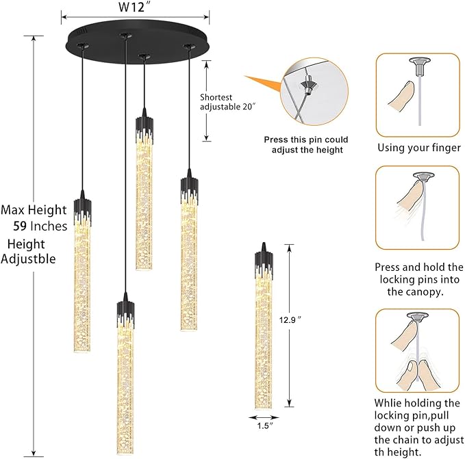 Mini Chandelier Crystal Pendant Lights,Bubble Crystal Chandelier for Living Room Bedroom Modern LED Ceiling Light Dimmable 2700k-6000k