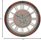 DORBOKER 27" Original Moving Gears Wall Clock, Large Industrial Wall Clock for Living Room Decor, Retro Metal Solid Wood Vintage Farmhouse Steampunk Rustic Clocks for Wall Decor,Black Walnut