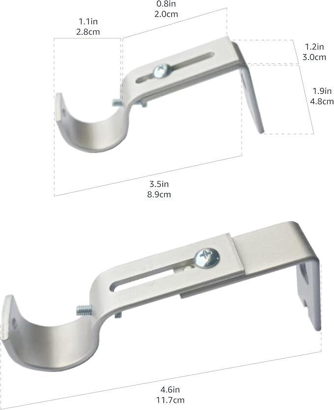 Amazon Basics Heavy Duty Adjustable Curtain Rod Wall Bracket Hooks for 1 Inch Rod, Set of 2, Silver Nickel