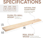 Homeforia 48 inch Natural Floating Shelf, High End Solid Real Wood 48inch Small Floating Shelves for Wall Mounted, Natural Wooden Floating Shelves, Heavy Duty Bracket, 48 X 6.5 X 1.75 in, Set of 2