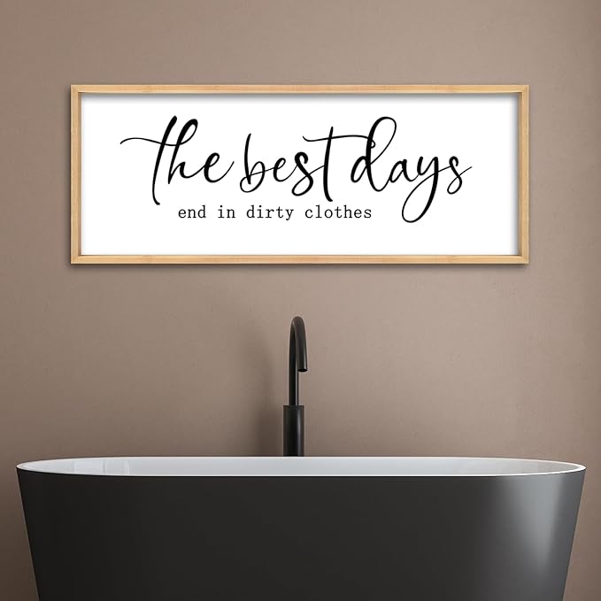 The Best Days End In Dirtiest Clothes Wall Decor 32"x12" Large Laundry Room Bathroom Funny Wood Framed Sign wall Hanging Art (Wood)
