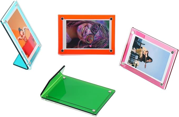 Acrylic Magnetic Picture Frames for Instax Polaroid,Table Top Mini 2x3 Wallet Size Photo Frame for Desk Decor (colorful 8 pack)