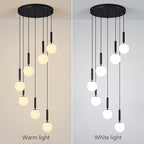 7-Lights Black Chandelier with Milk White Glass Hanging Fixture Light for Kitchen Island Mid Century Modern Globe Pendant Light for Foyer Living Room Entryway Hallway