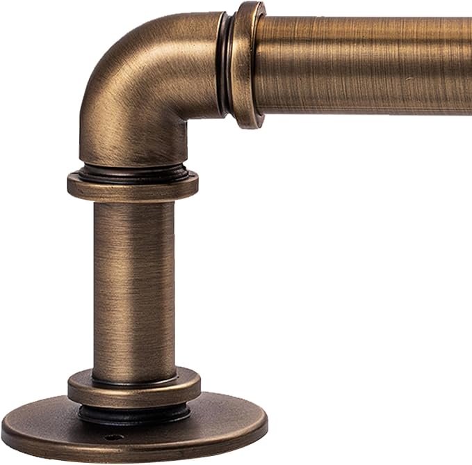 Industrial Curtain Rods 18 to 88 in,Blackout Curtain Rod,Adjustable Length,1 in Diameter Pipe,Wall or Ceiling Mounted,for Bedroom and Living Room (Antique Brass18” to 88”)