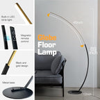 Modern LED Arc Floor Lamp Dimmable,Black Gold Arched Floor Lamp Standing Lamp with Remote for Living Room Bedroom Office Corner