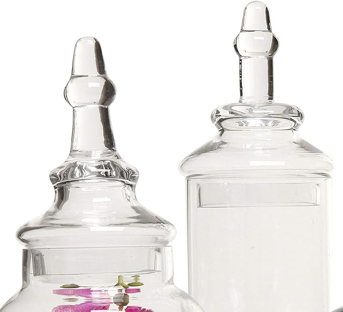 MyGift Clear Glass Apothecary Jars with Lid, Decorative Footed Vase, Candy Buffet Containers Set of 3