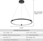 Modern Led Pendant Light Fixture Modern Led Chandelier Dimmable 23.6" Black 1 Circular Ring Hanging Pendant Lighting Fixture for Living Room Dining Room Kitchen Office Foyer 3000K 4000K 6000K