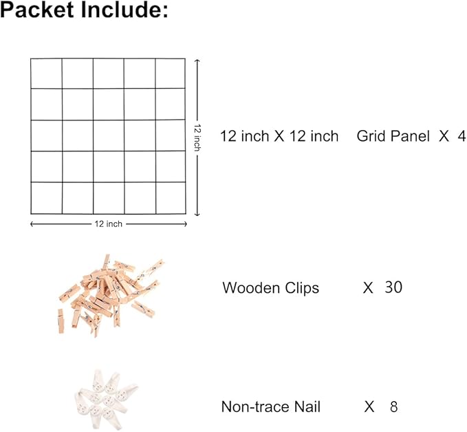 Wire Wall Grid Panel,4 Pcs Photo Pictures Memo Board Art Ins Frame Hanger Display,Office Home Living Room Kitchen Desk Storage Organizer Party Decorations