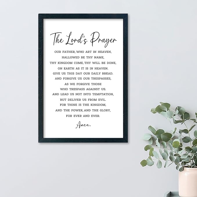 LuZhiQiang The Lords Prayer Wall Decor 16"×11" Our Father Prayer Bible Verse Sign Wood Framed Wall Hanging Art (Black)