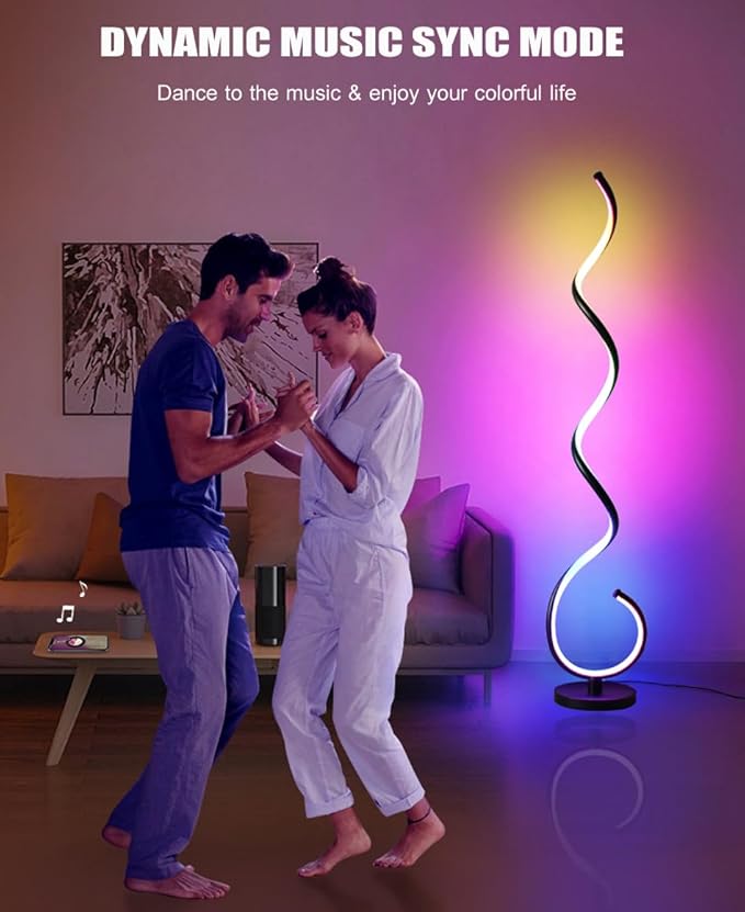 LENIVER RGB Spiral Floor Lamp, Smart RGB Corner Floor Lamp with Remote APP Control, Modern Color Changing Corner Lamp Dimmable Floor Lamp for Living Room, Bedroom, Gaming Room