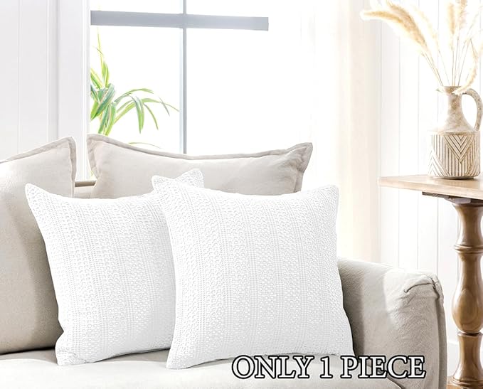 1pc Off White Pillow Covers 18x18 Throw Pillow Cover Boho Decorative Pillow Shams Stone Washed Cotton Pillowcase for Couch Sofa Chair Bed Car