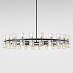 Modern 48 in Black Round Chandelier Light Fixture, Crystal Chandeliers for Dining Room, Living Room, Wagon Wheel Chandelier Over Table Chandeliers for Bedroom,Foyer,Includes 48xG4 Bulbs