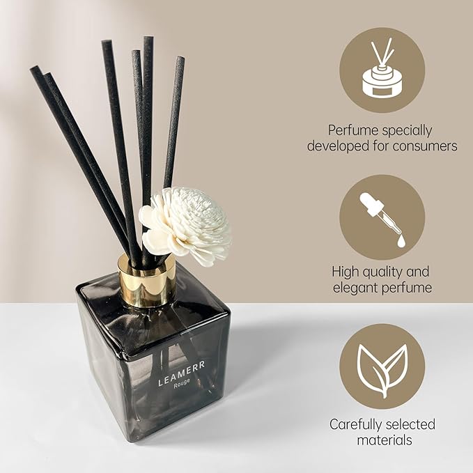 Reed Diffuser Set, 6.1 oz (180 ml) Rouge Scented Diffuser with Sticks Long-Lasting Home Fragrance Reed Diffuser for Home Room Office Bathroom Shelf Decor