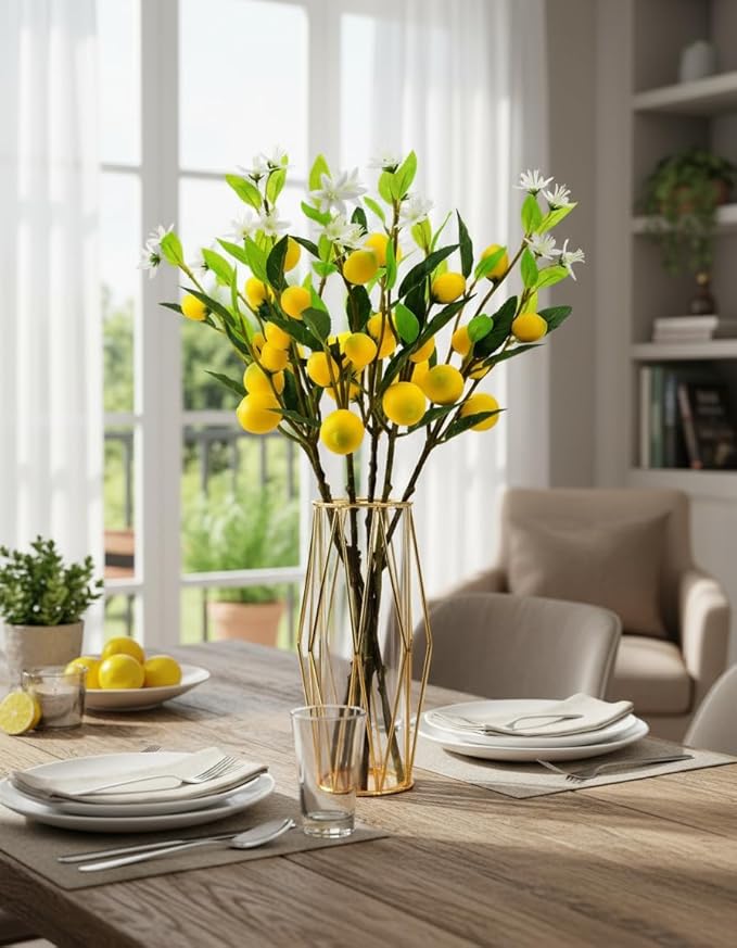 Artificial Lemon, 5pcs Lifelike Handmade Lemon Artificial Plant, 24 Inch Plastic Lemons， Simulated Fruit Flower, Artificial Fruit, Used for Homes, Offices, Festivals, Flowers, and Vases