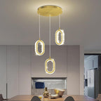 Dimmable Oval Pendant Light Modern LED Pendant Lights for Kitchen Island Adjustable Crystal Ring Chandelier for Dining Room Bedroom Living Room 3-Light Gold