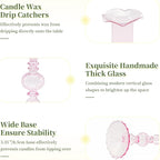 Glasseam Tapered Candlestick Holders Pink: Set of 3 Glass Candle Sticks Holder Decor with Bobeche Modern Ribbed Taper Candle Holders for Table Centerpiece Valentines Wedding Home Decorations