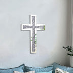 Aeveco Silver Mirrored Wall Cross 20×13 inch, Crystal Crush Diamond Cross for Wall, Living Room, Bedroom, Home Decor
