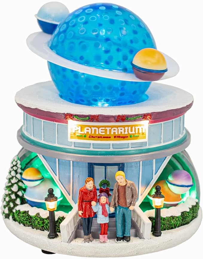 Planetarium Theatre Theme Celestial Planet Stars LED Lights Animated Christmas Village with Motion and Sound 7" x 7" x 8"