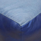 Square Shaped Goat Leather Handmade Eco-Friendly Blue Pouf - 16" x 16" x 16", Plain Solid, Recycled Foam With Fibre Fill Stuffed, Seating PF12