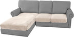 H.VERSAILTEX Velvet Stretch Sectional Couch Covers 3 Pieces Sofa Seat Cushion Covers L Shape Separate Cushion Couch Cover for Both Left/Right Sectional Couch (Large Sofa 2 Seater + 1 Chaise, Ivory)