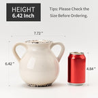 LUKA Antique Ceramic Vase with 2 Handle,6.4 inches Ice Cracked Rustic Vase Minimalist Decor, Decorative Vases for Home Decor, Table, Living Room, Shelf, Christmas Decoration(Small,Ice Cracked White)