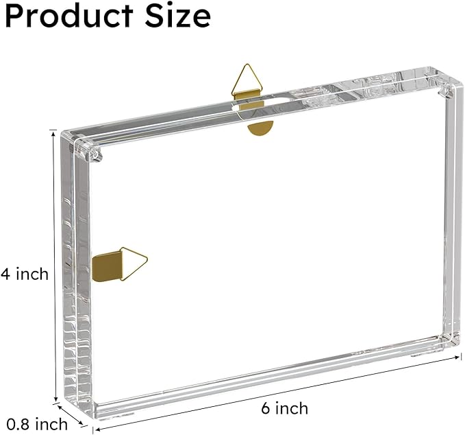 AITEE 4x6 Acrylic Picture Frames 3 Pack: 20% Thicker Block, Clear Picture Frames Freestanding Double Sided Magnetic Acrylic Lucite Frameless Transparent Square Photo Frame Gift for Wall and Desktop Display