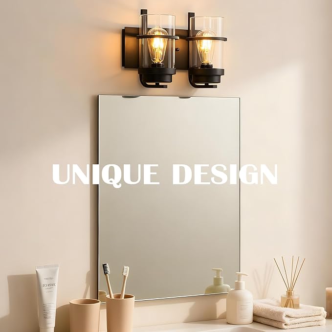 Bathroom Vanity Light Fixtures,2 Light Bathroom Vanity Lights,Black Farmhouse Sconce Over Mirror(Bulbs not Included)