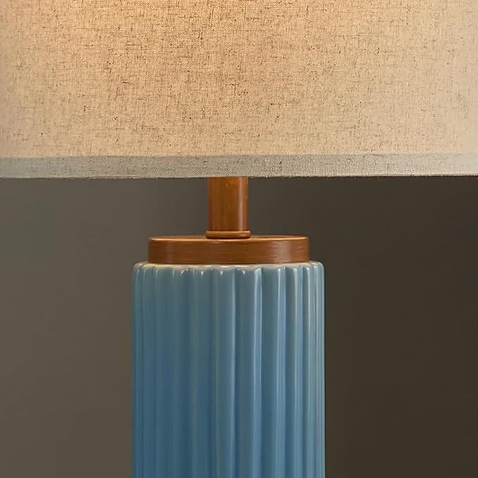 Ceramic Table Lamp Set of 2, 25" Modern Farmhouse Bedside Lamps with Oatmeal Linen Shade & USB A+C Ports, 3-Way Dimmable Nightstand Lamps for Living Room, Bedroom, Dining Room