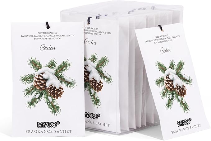 MYARO 12 Packs Cedarwood Scented Sachets for Drawer and Closet, Long-Lasting Closet Sachet Bags Drawer deodorizers Fresh Scents, Home Fragrance for Lover