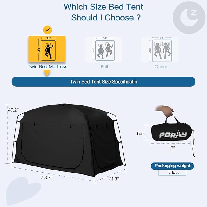 Bed Tent,Portable Privacy Sleeping Bed Canopy,Blackout 90% Drapes for Kids and Adult,Indoor Space Tent with Breathable Large Mesh Windows