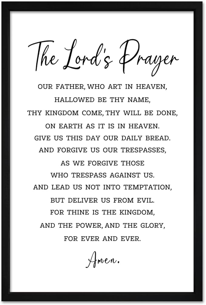 flowtorely The Lord's Prayer Plaque Bible Verse Sign Wall Decor 24"×16" Christian Scripture Inspirational Wooden Framed Wall Hanging Art (Black)