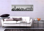 DJSYLIFE Chicago Skyline Wall Art - Black and White Modern Panoramic Cityscape Night View Picture Painting Bedroom Office Living Room Kitchen Home Decoration - Ready to Hang 13.8 "x 47.3" - Chicago 2