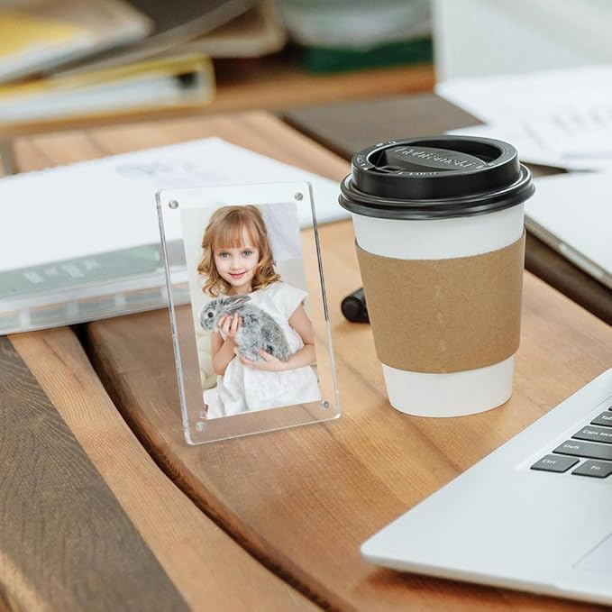 Mini Magnetic Picture Frames 2.36x3.54" with Removable Magnetic Stand, Acrylic Tabletop Photo Frames Compatible with Instax/Polaroid Camera for 2x3 Mini Film Pictures for Home/Office 2 Pack