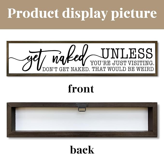 Humorous Decor for Bathroom, Get Naked Unless You're Just Visiting Sign, Funny Bathroom Box Sign, Rustic Wood Framed Signs, Modern Farmhouse Home Decoration, Restroom Decor 14.9 * 3.3 * 0.9 inches