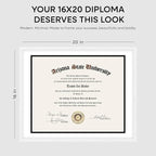 Homeforia 16x20 Diploma White Frame, High End Oak 16 x 20 Certificate Wood Frames with Mat 14 by 17 inch, 20x16 Document Frame Matted to 14x17, Wooden Degree Frames, Tempered Glass, Wall Kit, Set of 1