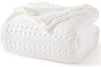 PHF 100% Cotton Waffle Weave Blanket King Size, Soft Lightweight Breathable Cozy Summer Blankets for Bed, Luxury Aesthetic Woven Bedding for Home Decor, 108"x90", White