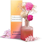 Folkulture Reed Diffusers for Home, 5 oz | Cherry Blossom Scent Diffuser Oil with Sticks for Pink Bathroom Decor Accessories | Floral Essential Oils | Cute Shelf Decor