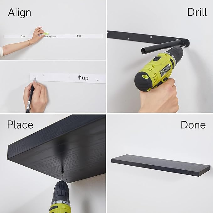 BAYKA Floating Shelves for Wall, 36 inches Long Wall Mounted Rustic Wood Shelves for Bathroom, Bedroom, Living Room, Kitchen, Office, Hanging Shelf for Books/Storage/Decor(Black,Set of 2)