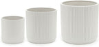 Amazon Basics Assorted Sizes Fluted Ceramic Round Indoor Outdoor Planters with Drainage, Set of 3, Modern Design, 6 inch, 8 inch, 10 inch, White