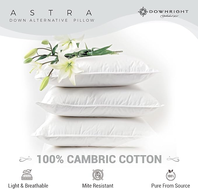 Downright 233 Thread Count 38 oz Astra LikeDown Pillow, 26" x 26", Euro 26 x 26, White