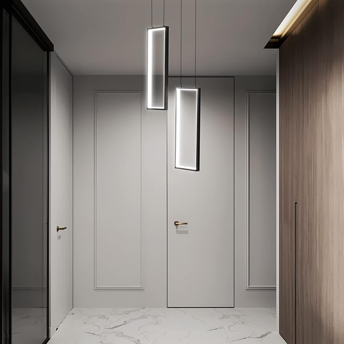 Modern Kitchen Pendant Light Fixture Black 18W LED Pendant Light 2 Rings Rectangle Chandelier Pendant Lighting for Kitchen Island Living Room Dining Room Bedroom